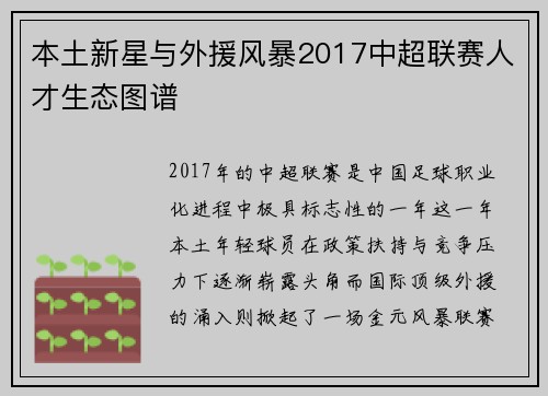 本土新星与外援风暴2017中超联赛人才生态图谱