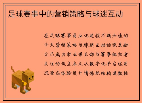 足球赛事中的营销策略与球迷互动